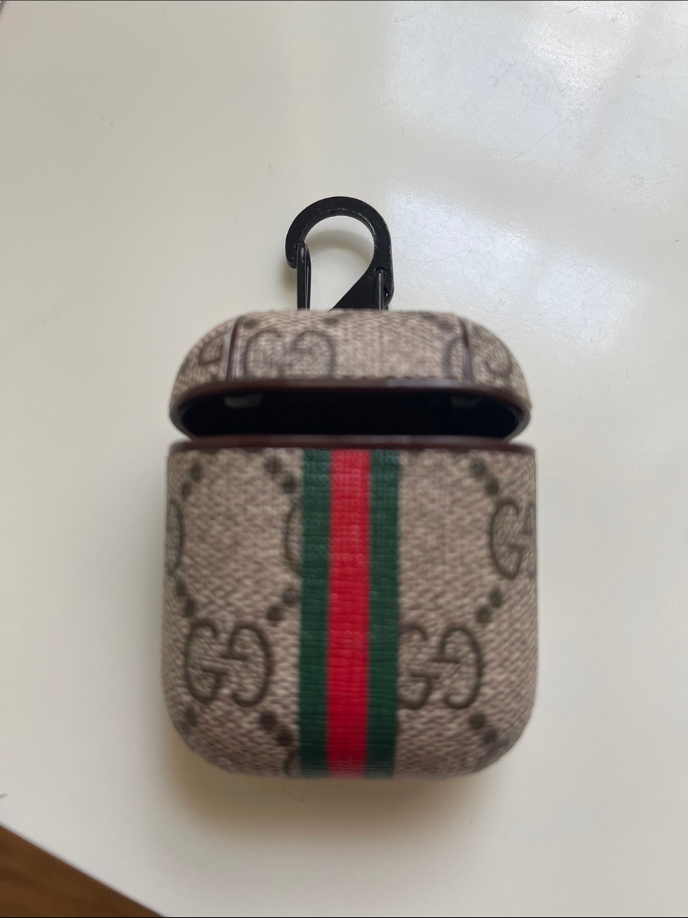 Designer-Style Monogram AirPod Case with Red and Green Stripe